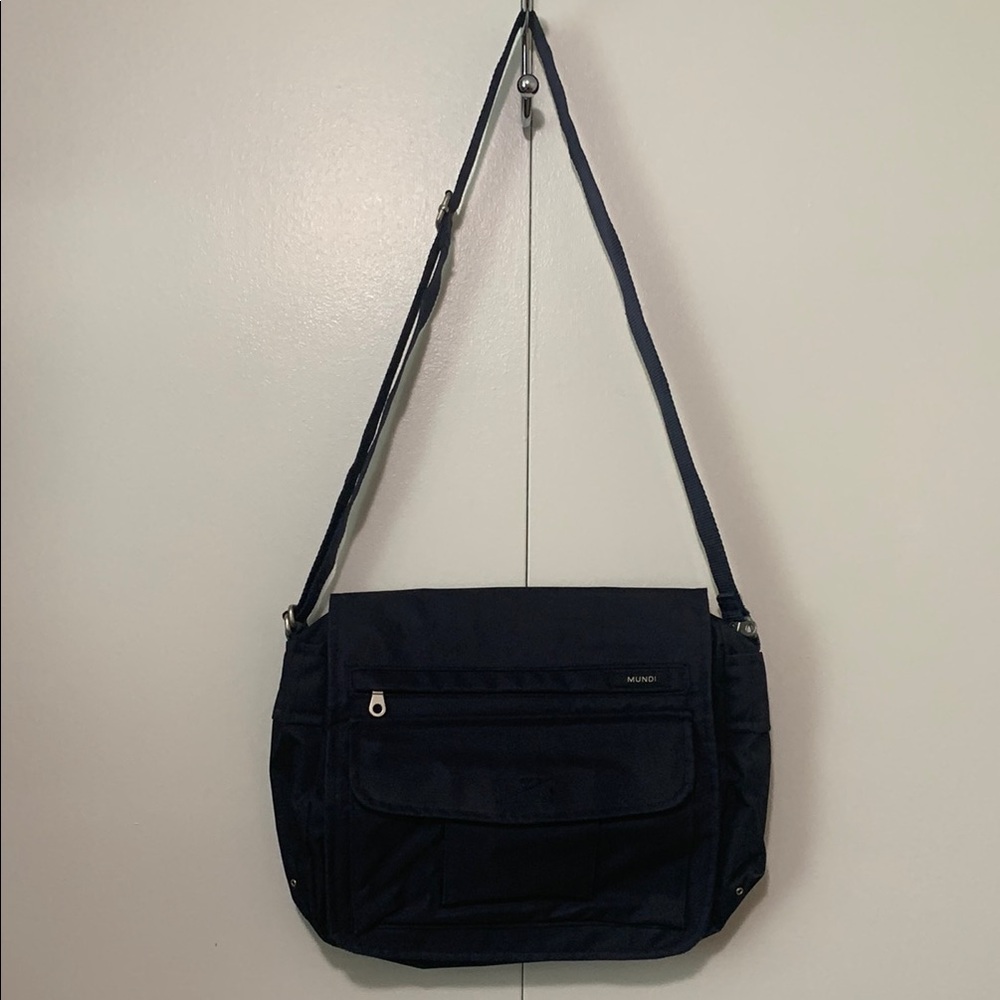 Mundi Navy Blue Nylon Messenger Flap Crossbody Adjustable Strap Bag